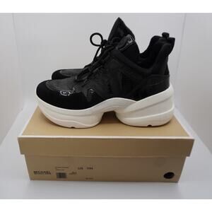 Michael Kors Olympia Mid-Top Lace-Up Trainers, Black, White, Sz 11, 36-16